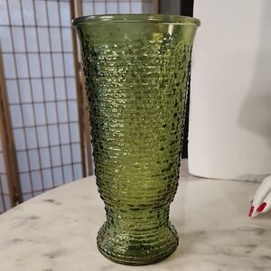 Vintage | Napco Bamboo Elegant Olive Green Textured Vase USA